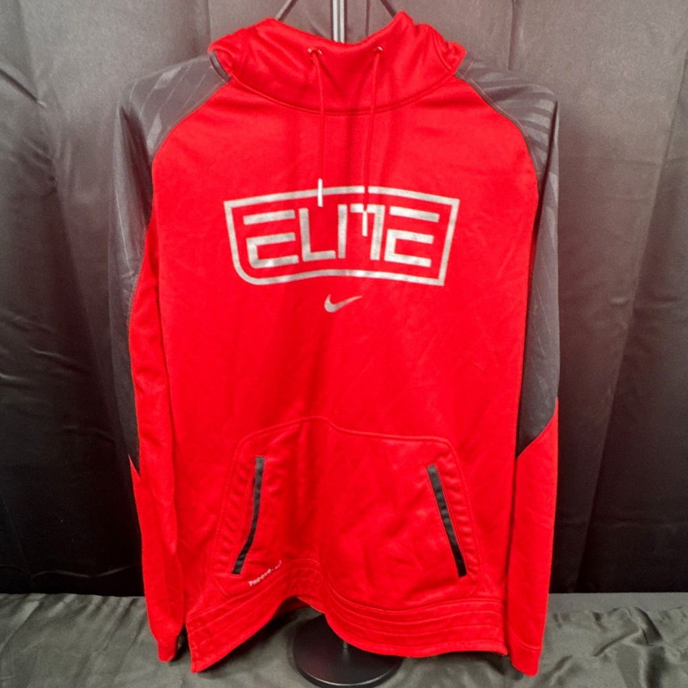 Nike Elite Therma-FIT Mens Pullover Hoodie Red Black 684168-657 Size L